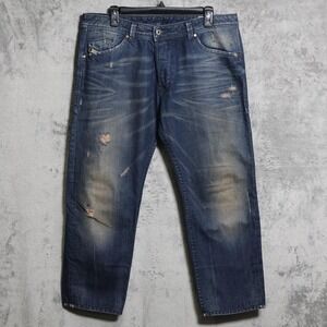 Diesel Darron Jeans Mens 35x26 Blue Slim Tapered Distressed Denim Pants